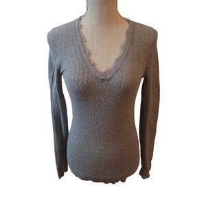 Victoria's Secret Grey Delicate Knit Lace Eyelash Trim Light Weight Sweater S